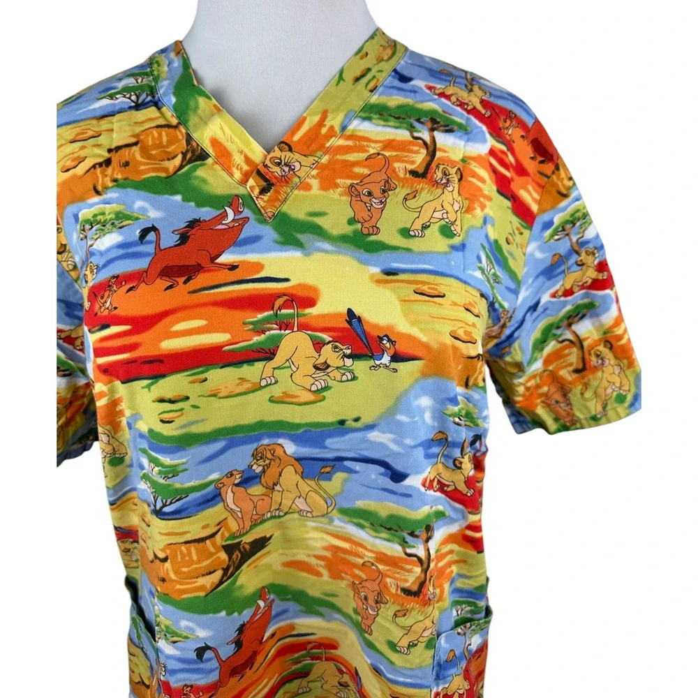 ✨2/$20 Disney Lion King Scrub Top Pumba, Timon, Samba, Nala Nurse CNA V-Neck L - Picture 7 of 13